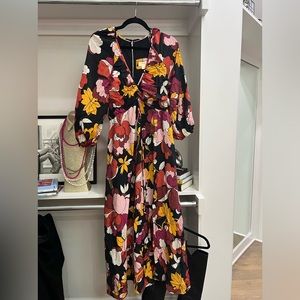 Maeve floral maxi dress. Deep v neck, adjustable with strings to cinch. US 10